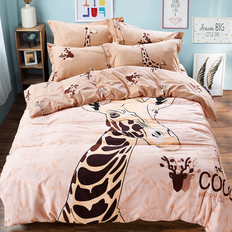 YADIDI 100% Cotton Giraffe Cartoon Bedding Set 4Pcs Home Animal Pink Bedclothes Twin Queen Size New design