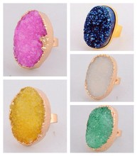 2015 Vintage Natural Stone Quartz Agate Brand Rings For Women Druzy Drusy Crystal Gem Stone Wedding
