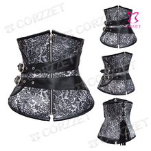 Silver Jacquard Waist Training Steel Boned Corset Steampunk Clothing Gothic Zipper Underbust Corsets And Bustiers Women Corselet
