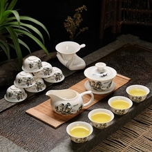Free Shipping Hot Sale Yixing Ceramic Kung Fu Tea Set Solid Wood Tea Tray Teapot 14