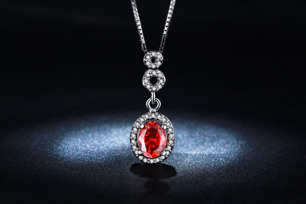round design pendant necklaces for women white gold plated jewelry accessories luxury red cz diamond high quality chain DSN011 (6)