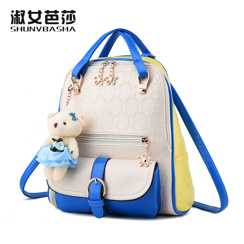 Фотография 2016 new fashion leisure backpack bag shoulder bag simple Korean tide Student bags preppy style bear decoration free shipping