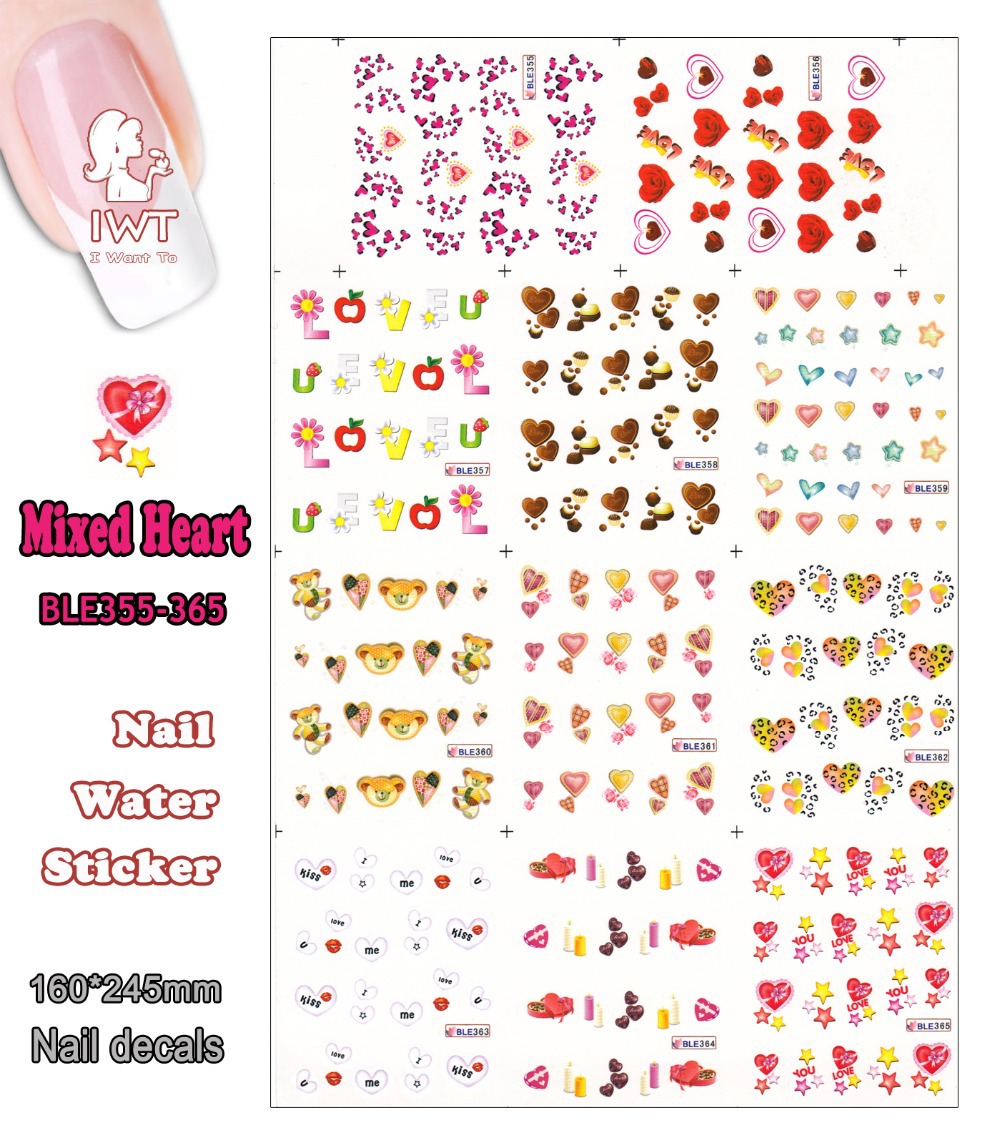 Sticker for Nail Large Piece BLE355 365 11 DESIGNS IN 1 Mixed Beauty Heart Nail Art