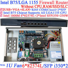 1 u server network firewall router barebone system with Six 1000M 82574L Gigabit Lan two intel i350 SFP fiber ports NO CPU
