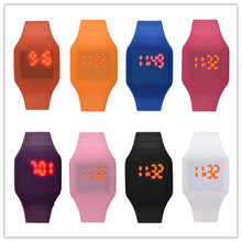 Pantalla táctil de moda rectángulo LED Digital del silicio del reloj electrónico relojes de pulsera hombres mujeres pulsera Unisex relojes pulsera