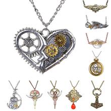 2015 Fashion Gears Pattern Feather Owl Angel Wing Vintage Steampunk Necklace & Pendant Long Necklace Jewelry for Women collares