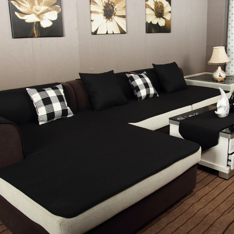 Four Seasons Solid Color Black Linen Sofa Cushion Cover Fabric
