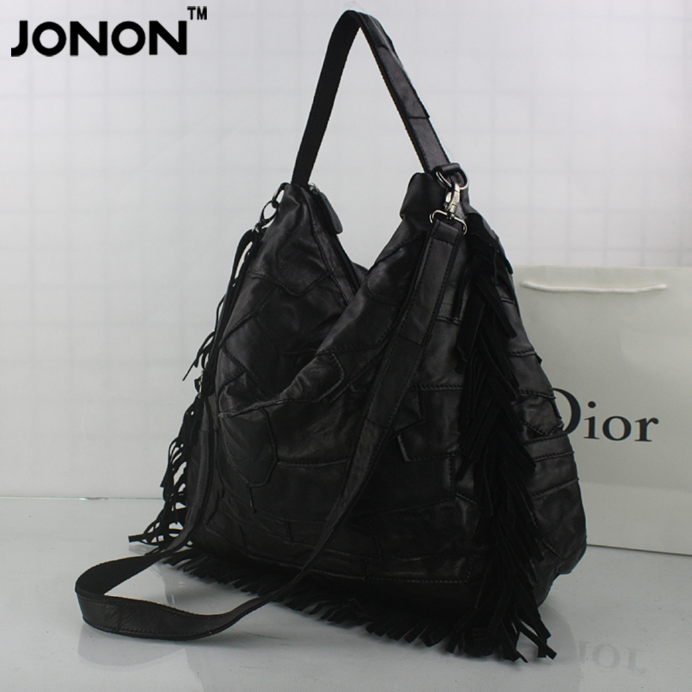 Фотография JONON 100% Genuine Leather Sheepskin Shoulder Bag Women Handbag Soft Messenger Bag Stiching Leather Famous Brand Designer MHB134