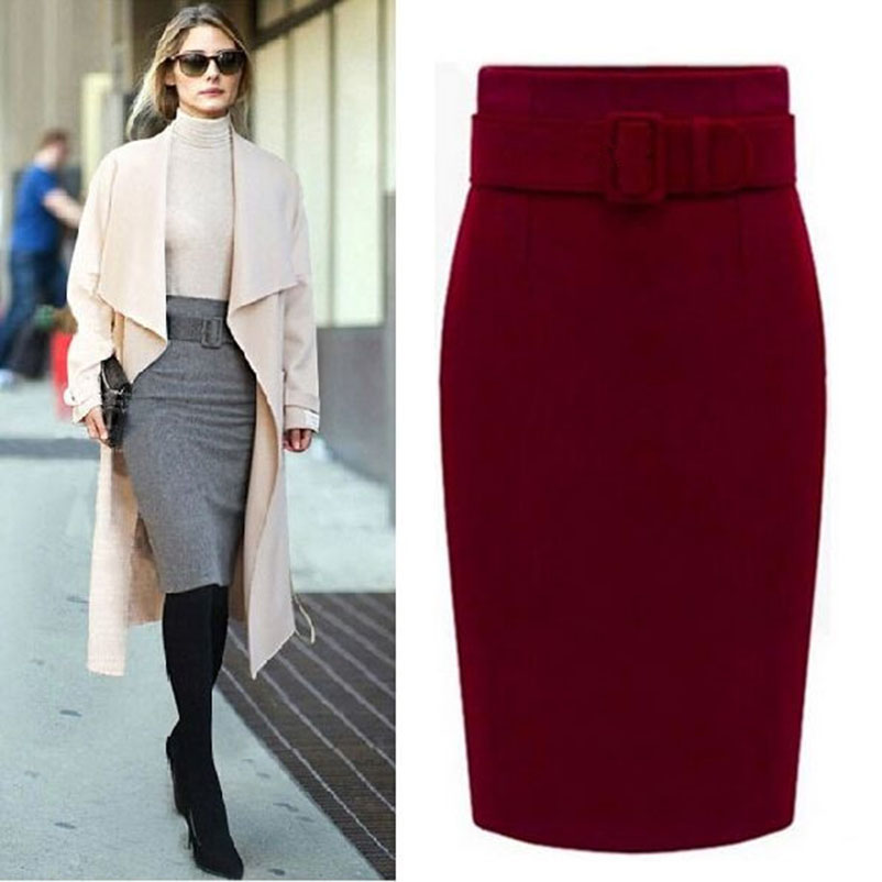 New Fashion Autumn Winter Style 2015 Cotton Plus Size High Waist Saias Femininas Casual Midi Pencil Skirt Women Skirts Female De