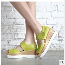 Ladies 2.6″ Sexy peep toe Hook & Loop wedge heel sandals shoes summer style women big size shoes(4 to 12)in 5colors