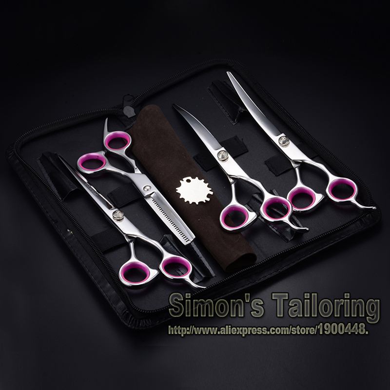 1 set professional pet grooming scissors set Puppy dog bended cutting tools cats thinning shears (without bag)
