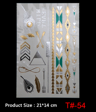 DIY Flash Tattoos Gold Silver Metalic Temporary Tattoos Gold necklace Feather Tattoo Wholesale