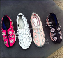 2015 Spring Summer Women Sneakers Breathable Mesh Shoes Black White Rose Orange Sequin Flower Breathable Fashion