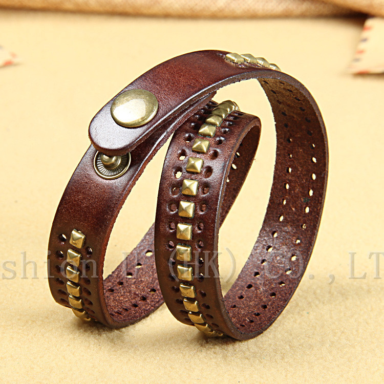 100 Genuine Cowhide Leather bracelet men for women wholesale trendy fashion personality polycyclic porous jewelry holiday