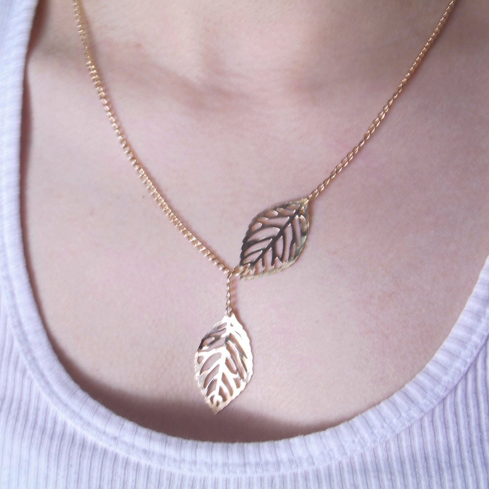 x348 New fashion golden hollow leaves leaves female charm jewelry gold necklace pendant necklace clavicle chain