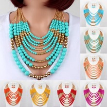 statement necklace fashion women acrylic bead gold chain necklace multi layer popular necklace jewelry collier femme2230