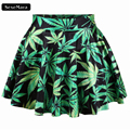 2016 Hot Sale Green Leaf Fashion Summer Style Easiness New Casual Women Pleated Skirts High Waist