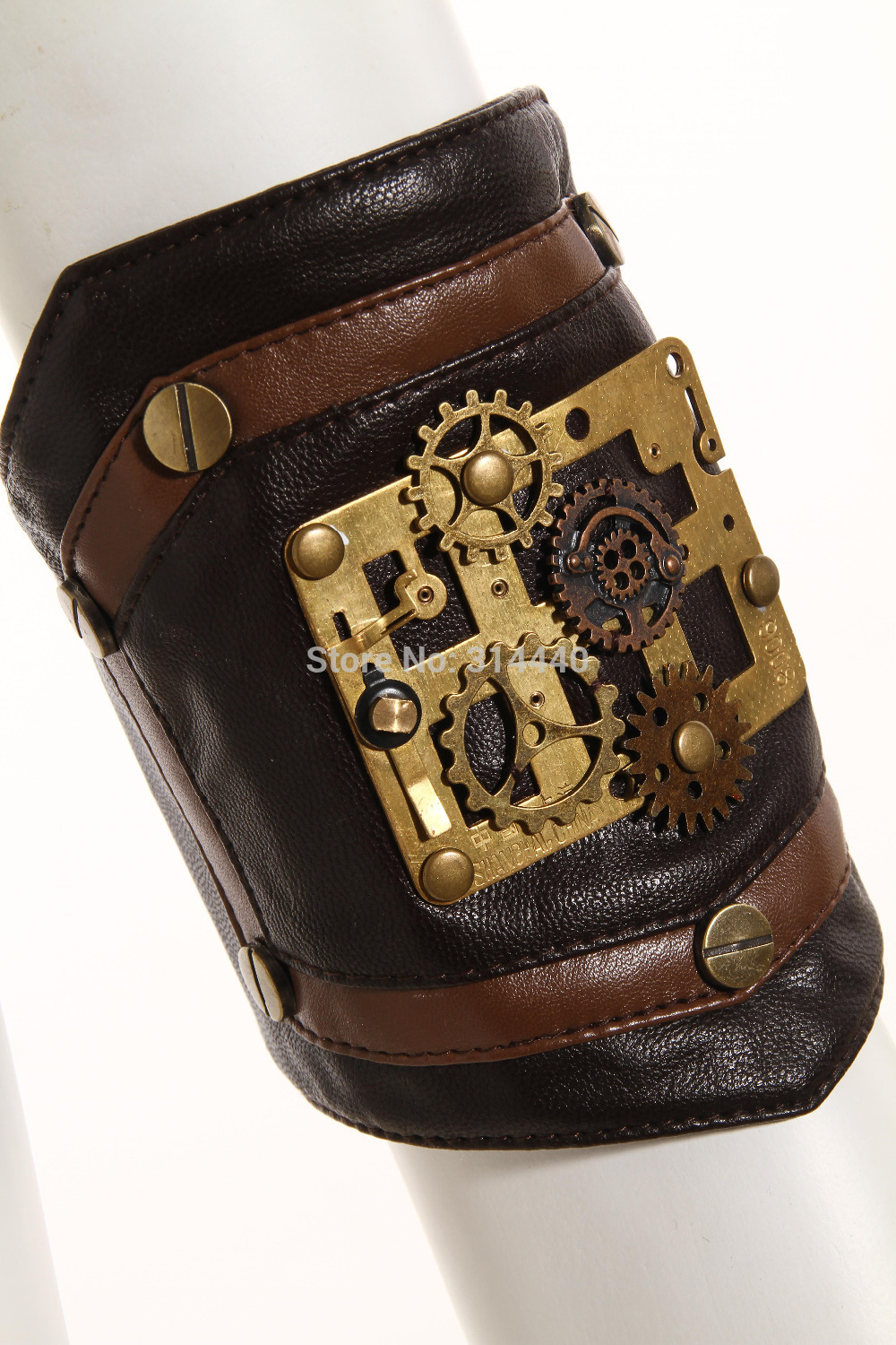 RQ-BL Unisex Steampunk arm band Faux leather gears...