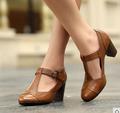 size 34 40 black genuine Leather high heeled square heel woman OL shoes with round toe