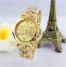 2015 nuevo llega la moda de lujo a estrenar Unisex reloj de cuarzo ocasional ginebra oro romana Dial mujeres reloj montre relogio