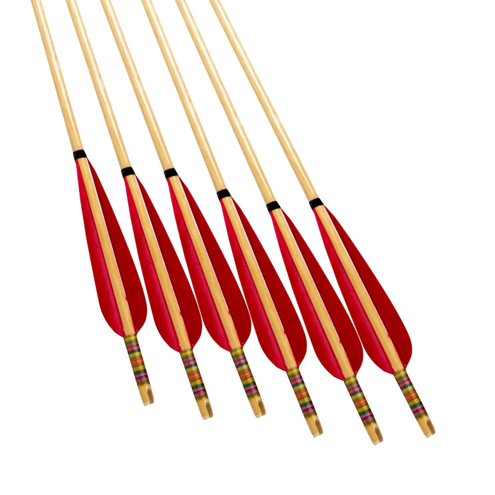 6pcs Handmade 80cm White Pine Wood Arrow Decoration Sheild Archery Red Turkeys Feather Iron Tips Arrow