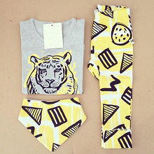 2016 Summer Baby clothing Girls Boys Tops T-shirt + Pants + Bib 3pcs Outfits Set