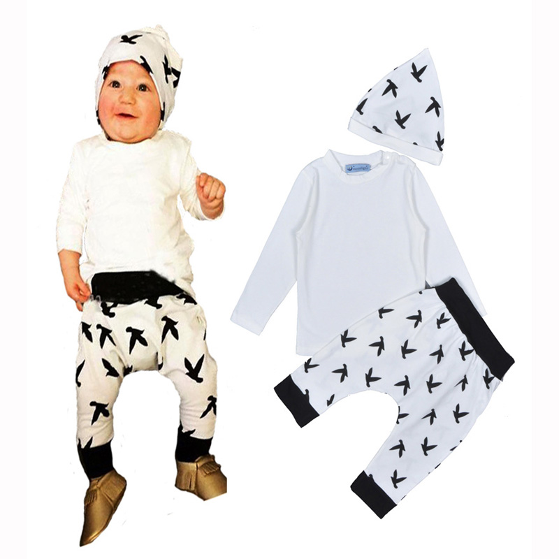 Wholesale Baby boy clothing set bird printed T shirt + Harem pants + hat high quality baby girl clothes spring children clothing