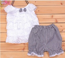 Kids Clothing Set New Summer Lace Children Girl Clothes Set T Shirt And Lattice shorts Pants