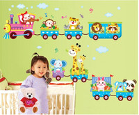Animals At The Train Wall Stickers Wall Paper Roll DIY For Children Kids Room Bathroom Bedroom Waterproof Home
