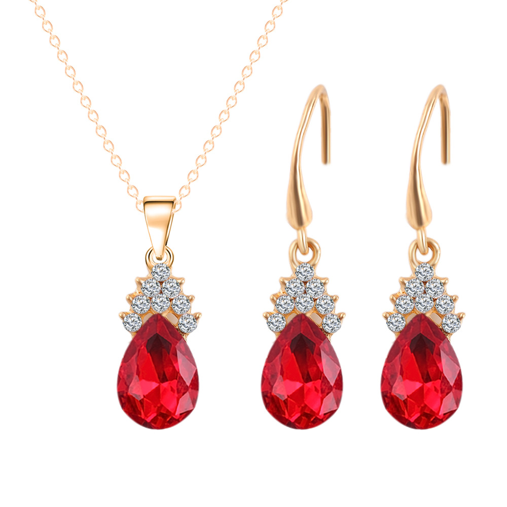 2016 New Brand Gold Plated Full Rhinestone Flower Big Waterdrop Crystal Pendnat Necklace Earrings Bridal Jewelry