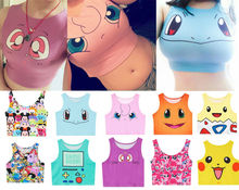 Harajuku Sexy Girls Cosplay Costume Pokemon Go Pocket Monster Sailor Moon Crystal Cute Crop Tops Vest Tank Tops Shirt