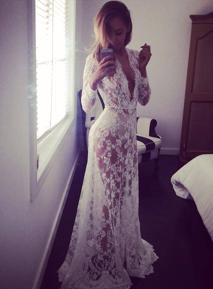 Hainice Maternity Dress Women Lace Long Sleeve Photography Dress Women Pregnants Trailing Gown White M