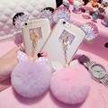 New Luxury 3D Crystal Mickey Ears Bowknot Fur Ball Phone Cases For iPhone 6 6S 6