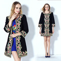 Autumn Spring Women Top Fashion Long Flare Sleeve Embroidery Vintage Loose Trench Beading Colorful Runway Coat