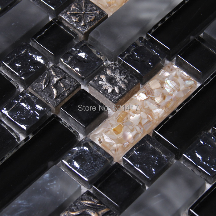 black color glass mixed shell mosaic tiles kitchen backsplash mosaic bathroom shower swimming pool mosaic tiles