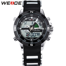 2013 Brand New WEIDE men LED Luminous analog digit dual time display Date Week Alarm luxury brand sport watch unique design 3ATM