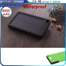 Waterproof Solar Portable Power Bank 8000mah Backup Powers External Backup Powerbank for smartphone /ipad/camera/iPhone/Samsung