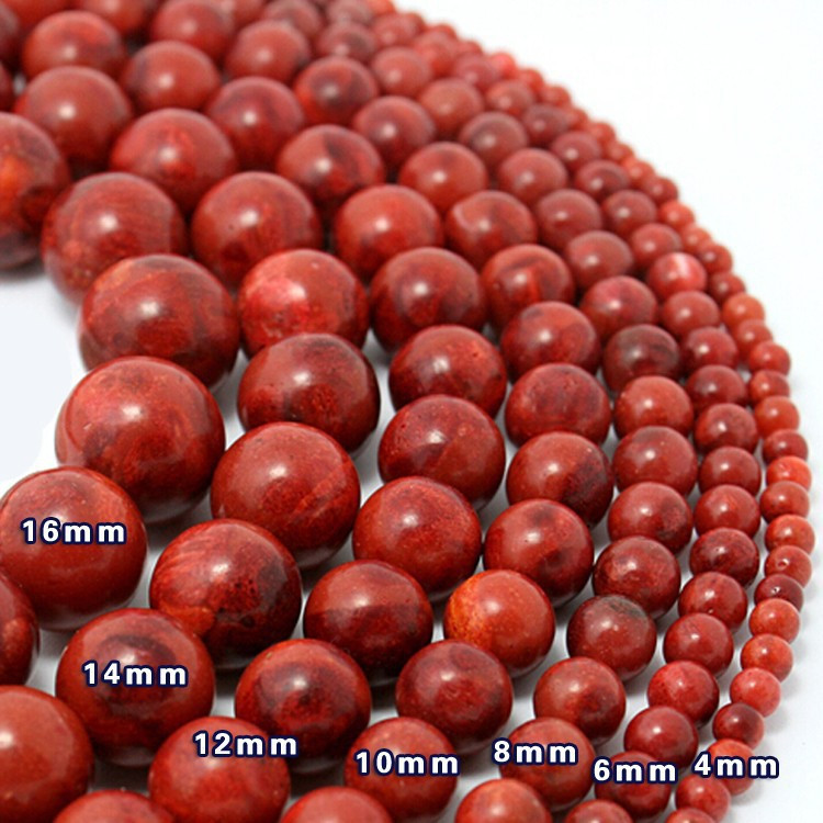 3-4mm Round Red Natural Coral Beads for Jewelry Making DIY Necklace Strand 15"