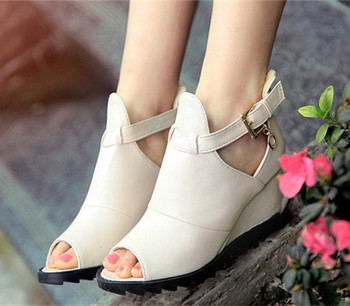 Самая низкая цена 2015 новые туфли женщина римские сандалии пальца ноги щели клин пятки высокой пятки клинья сандалии женская обувь бесплатная доставка