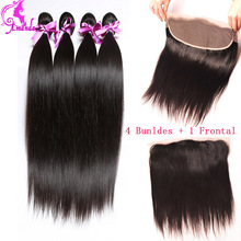 Peruvian Virgin Hair Straight Lace Frontal Closure With Bundles 4 pcs 7A Straight Hair Lace Frontals With Baby Hair Extension 1b