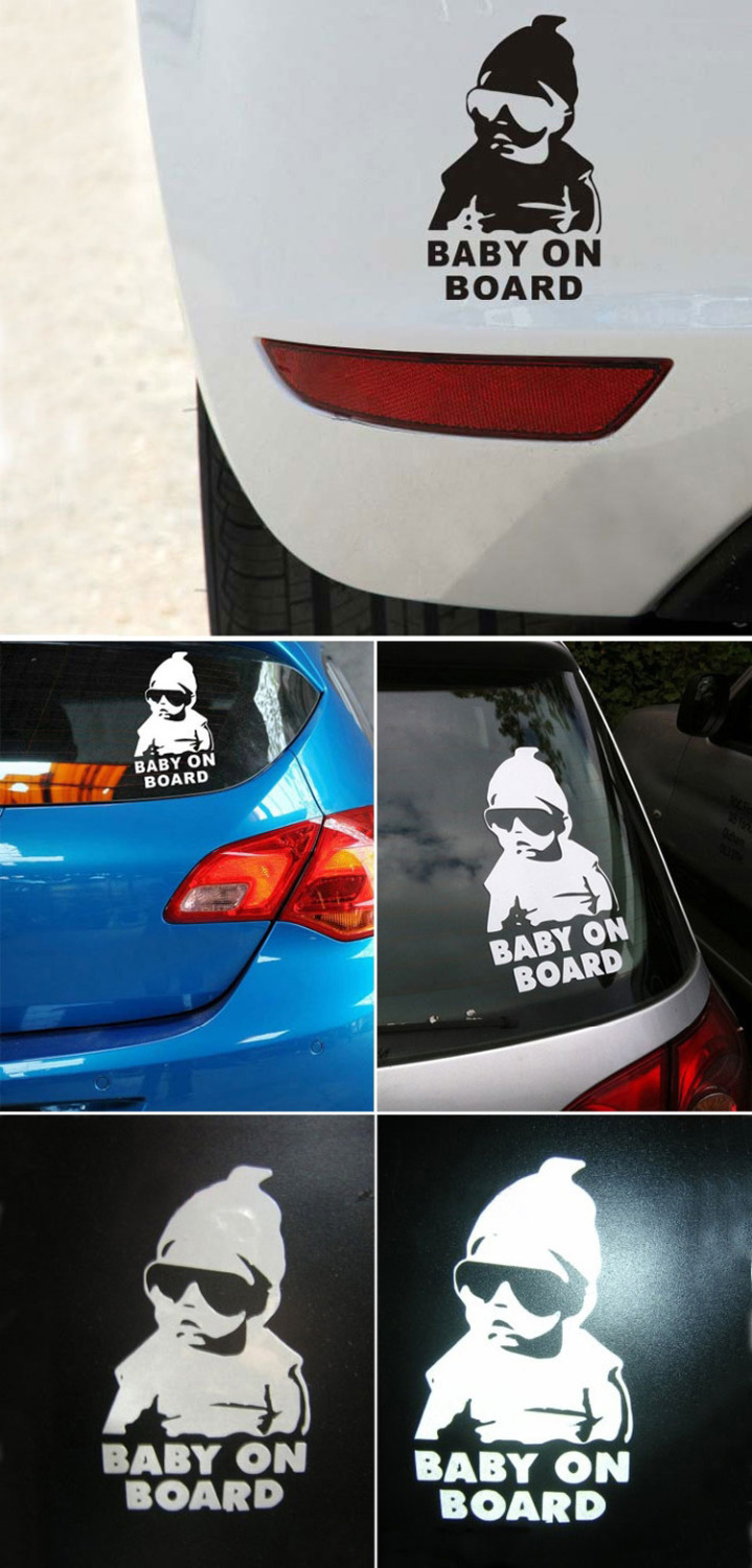 Funny Baby On Board Warning Decal Vinyl Car Sticker Black Reflective Waterproof Car Styling Car Window