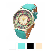 Mance-H5 Hot Sale Summer style Fashion Casual Pastorale Floral Women Leather Band Analog Quartz Dial Wrist Watch relogio