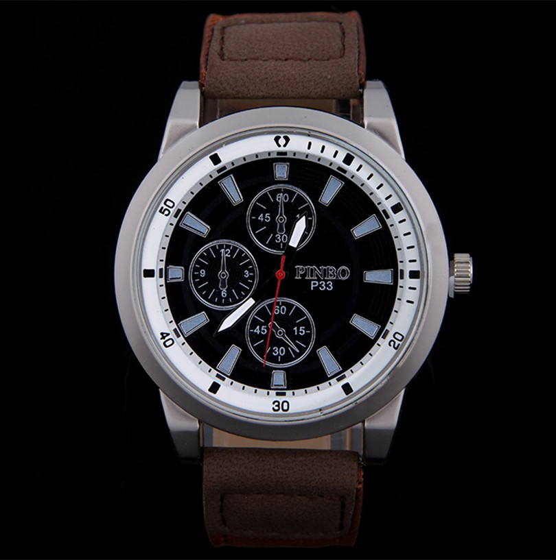 New Sport Style Fashion Watch Men Vintage Leather Strap Three Eyes Casual Wristwatch Popular Out-door Clock Relogio Masculino