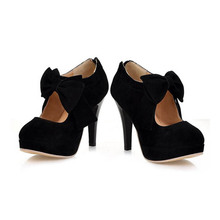 2015 New Plus size 32-47 fashion vintage woman small bowtie platform pumps,ladys sexy high heeled shoes for women