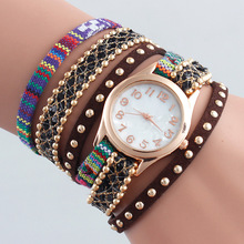 NEW Women PU Large Watch Indian Ethnic Peruvian Golden Bracelet Wristwatch Fashion Reloj Para Dama Watch