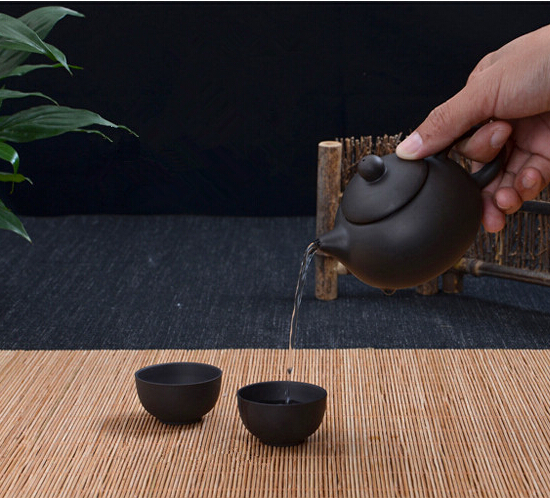 Black Traditional Chinese Purple Grit Travel Teapot Tea cup Set