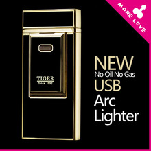 Tiger Lighters Usb lighter pulse charge Windproof Smoking usb arc charging metal electronic cigarette lighter for Men Gift-ZM013