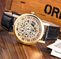2016 Fashion Quartz Skeleton Watch Men Style Brand transparent Hollow Business Dress Wristwatch Leather Watch Mechanical