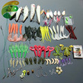 101 Pcs Set Fishing Tackle Set with Soft Worm Lures Metal Spinner Spoon Lures Night Fishing