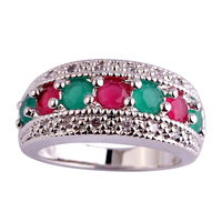 Fashion New Women Round Cut Green Emerald 925 Silver Ring Size 6 7 8 9 10 11 12 Free Shipping Free Shipping Anniversary